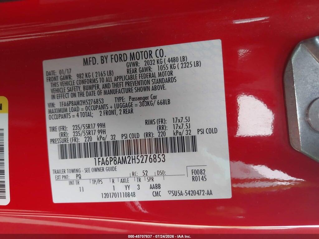 1FA6P8AM2H5276853 2017 FORD MUSTANG photo no. 9