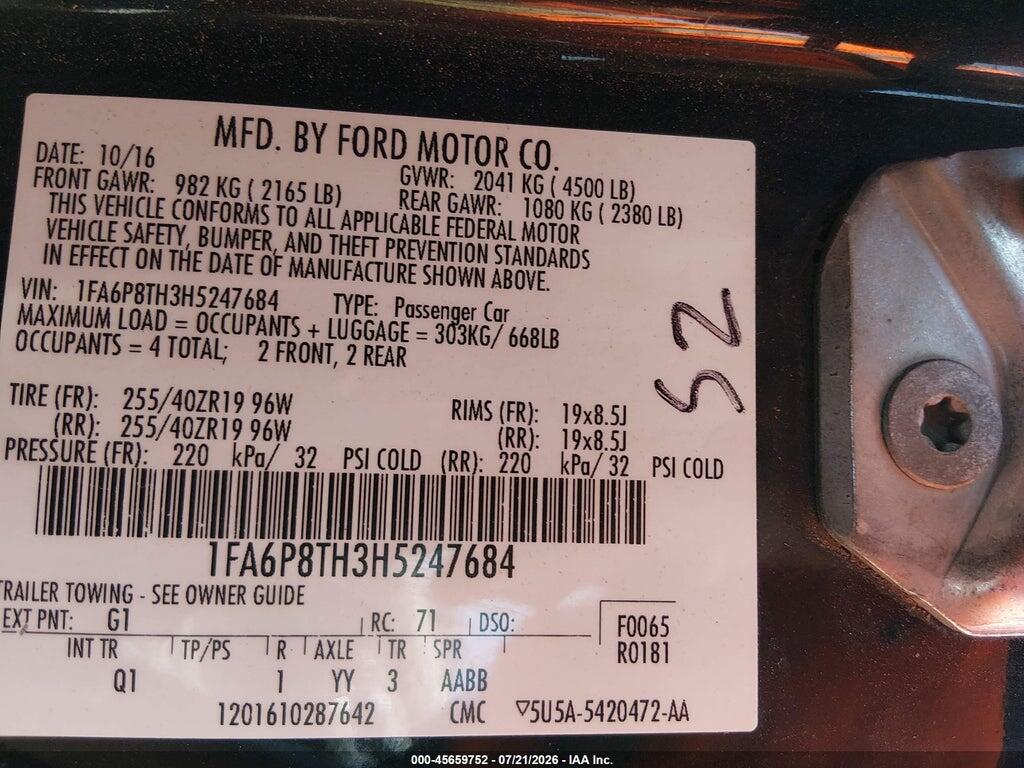 1FA6P8TH3H5247684 2017 FORD MUSTANG photo no. 9