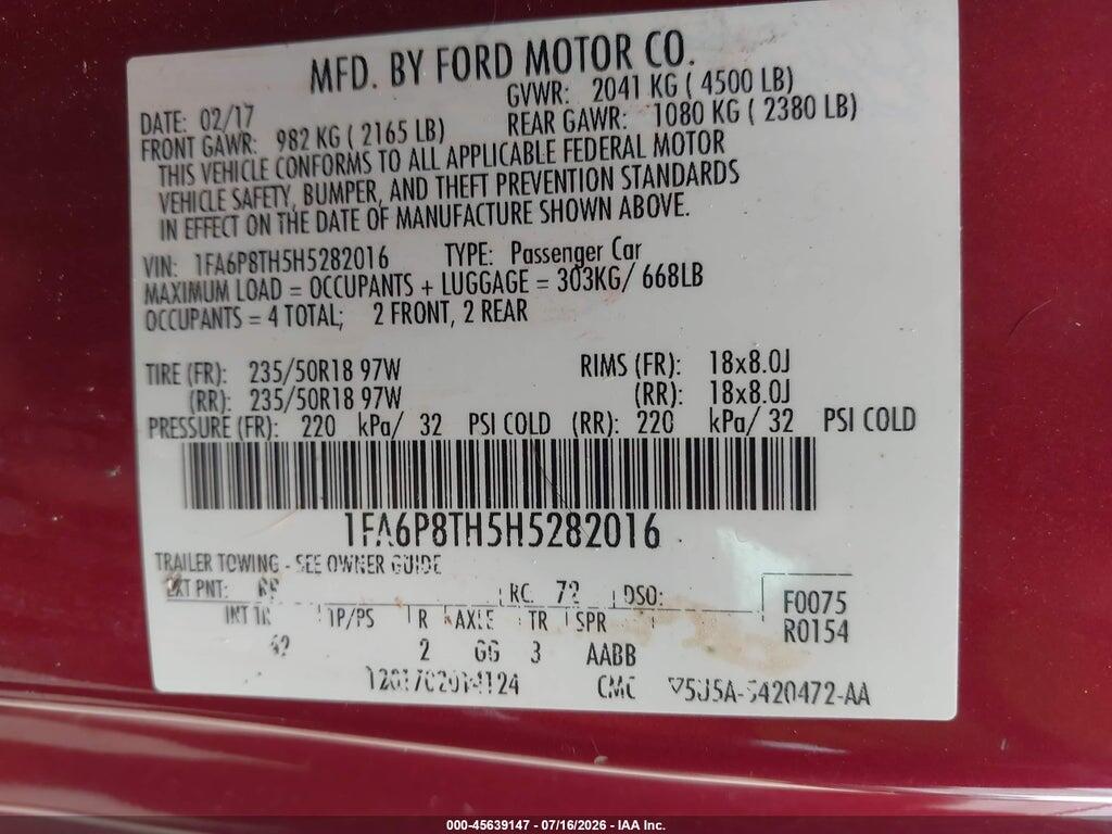 1FA6P8TH5H5282016 2017 FORD MUSTANG photo no. 9