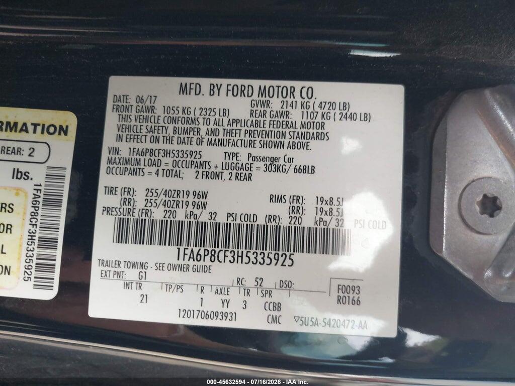 1FA6P8CF3H5335925 2017 FORD MUSTANG photo no. 9