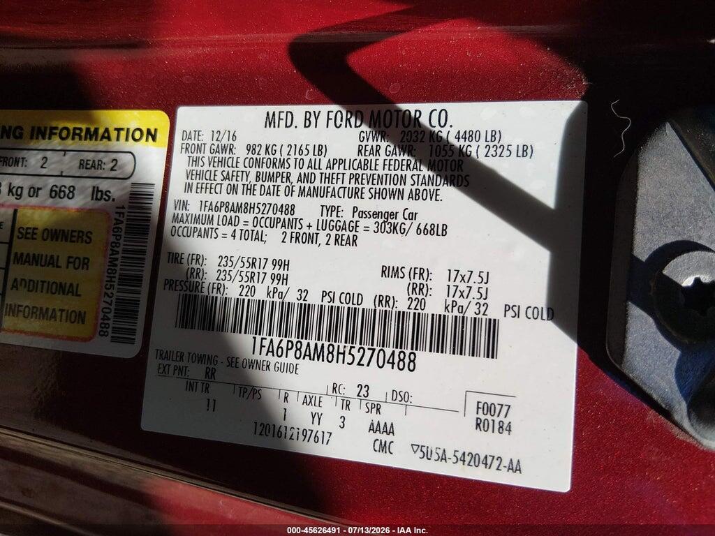 1FA6P8AM8H5270488 2017 FORD MUSTANG photo no. 9