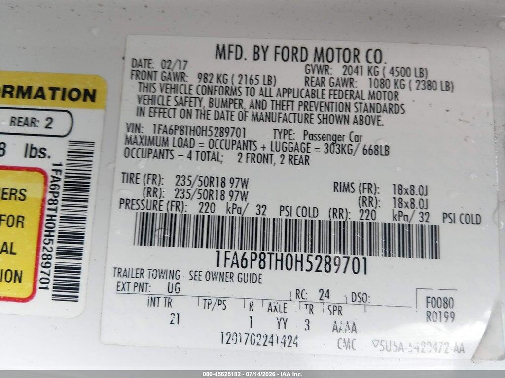 1FA6P8TH0H5289701 2017 FORD MUSTANG photo no. 9