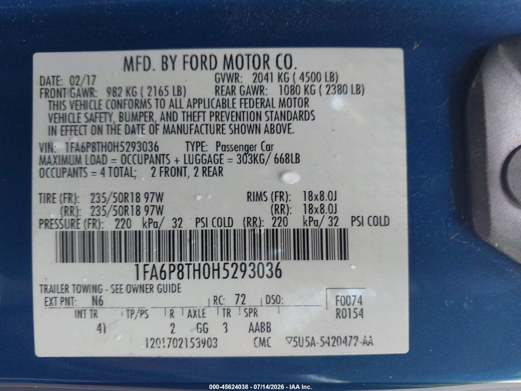 1FA6P8TH0H5293036 2017 FORD MUSTANG photo no. 9