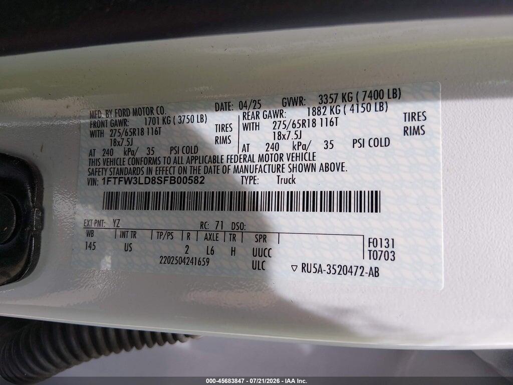 1FTFW3LD8SFB00582 2025 FORD F-150 photo no. 9