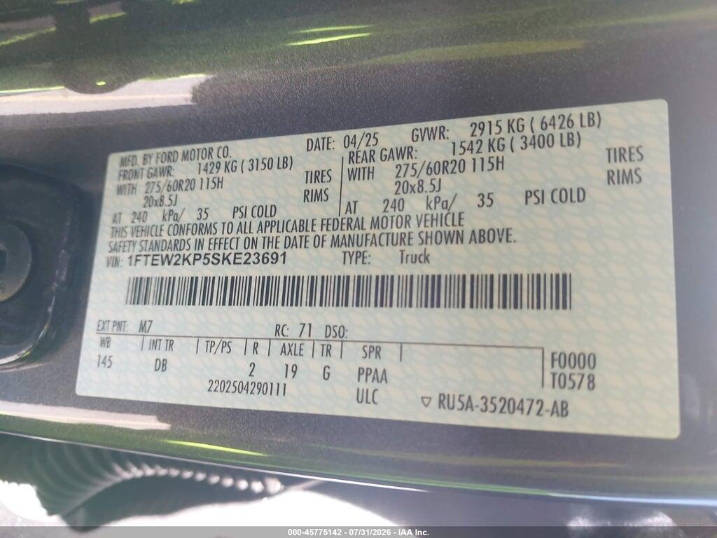 1FTEW2KP5SKE23691 2025 FORD F-150 photo no. 9