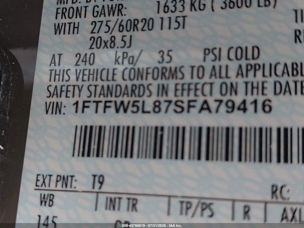1FTFW5L87SFA79416 2025 FORD F-150 photo no. 9