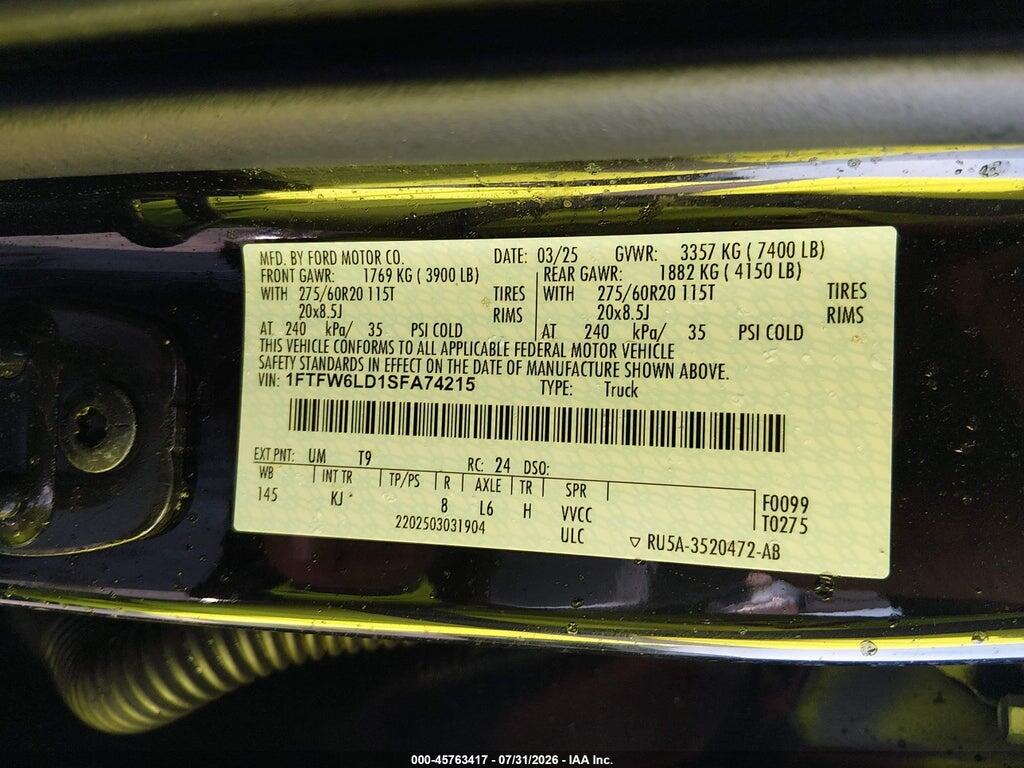 1FTFW6LD1SFA74215 2025 FORD F-150 photo no. 9