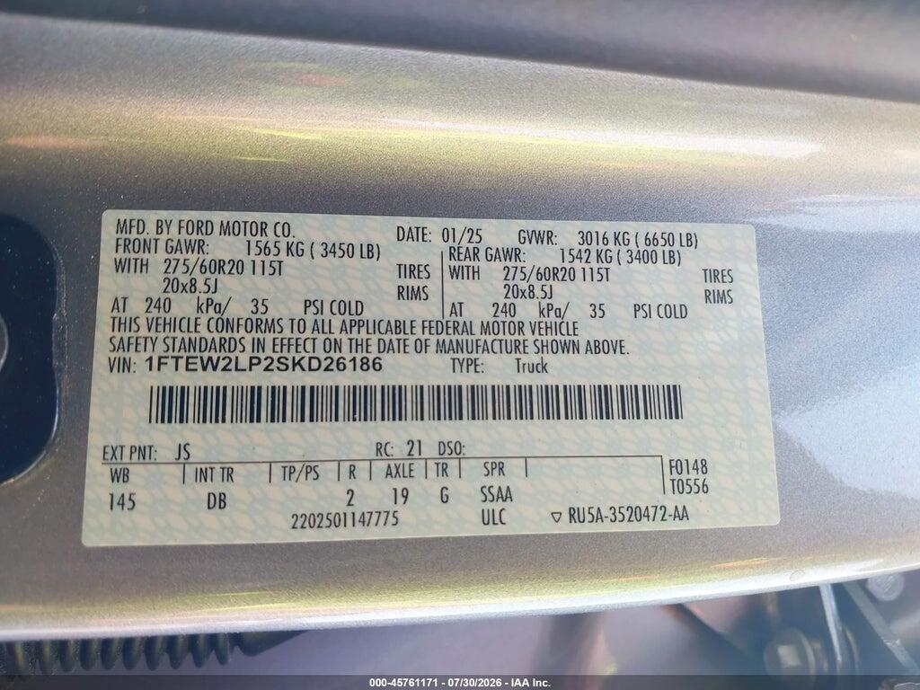 1FTEW2LP2SKD26186 2025 FORD F-150 photo no. 9
