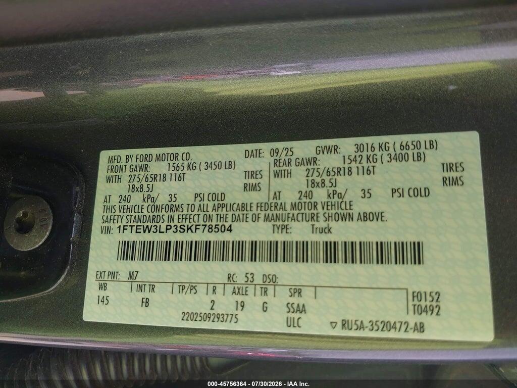 1FTEW3LP3SKF78504 2025 FORD F-150 photo no. 9