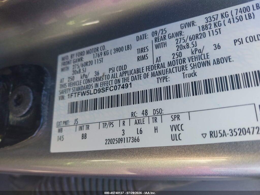 1FTFW5LD9SFC07491 2025 FORD F-150 photo no. 9