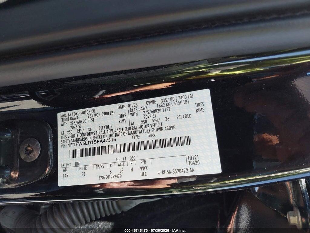 1FTFW5LD1SFA47316 2025 FORD F-150 photo no. 9