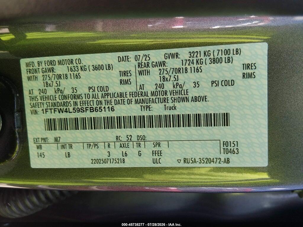 1FTFW4L59SFB65116 2025 FORD F-150 photo no. 9