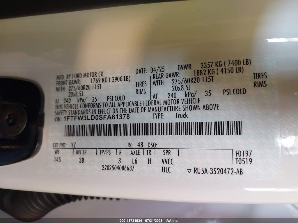 1FTFW3LD0SFA81378 2025 FORD F-150 photo no. 9
