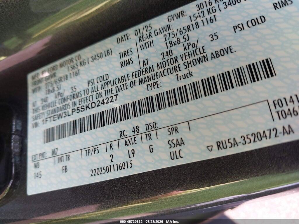 1FTEW3LP5SKD24227 2025 FORD F-150 photo no. 9