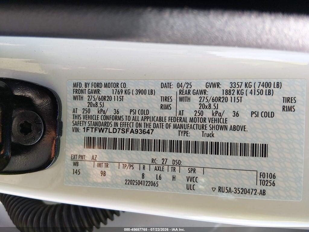 1FTFW7LD7SFA93647 2025 FORD F-150 photo no. 9