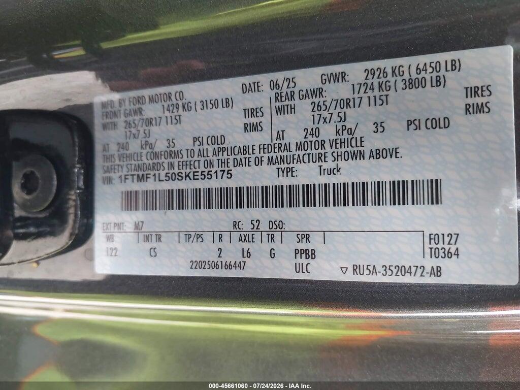 1FTMF1L50SKE55175 2025 FORD F-150 photo no. 9