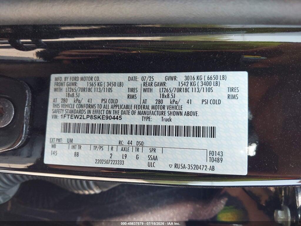1FTEW2LP8SKE90445 2025 FORD F-150 photo no. 9