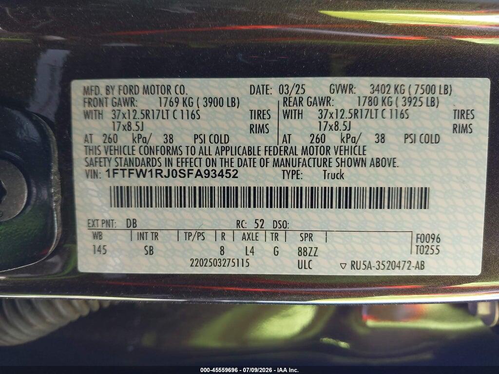 1FTFW1RJ0SFA93452 2025 FORD F-150 photo no. 9
