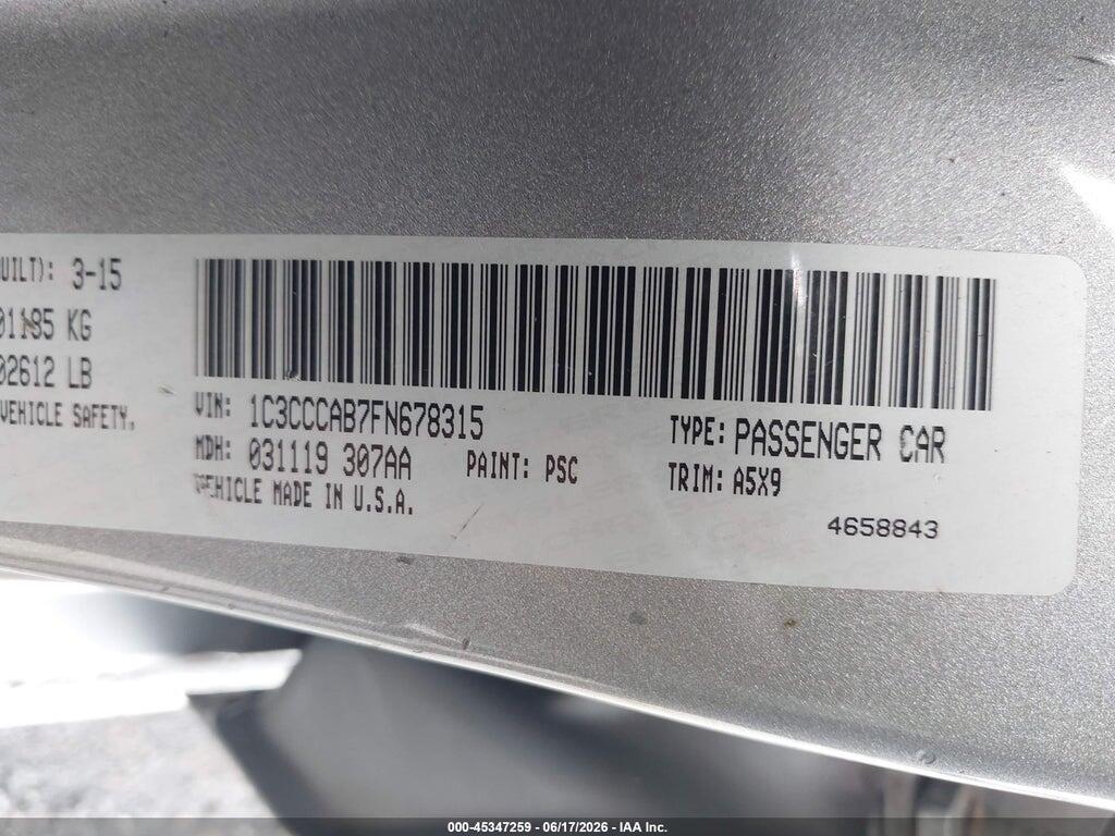 1C3CCCAB7FN678315 2015 CHRYSLER 200 photo no. 9