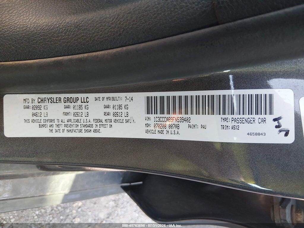 1C3CCCAB9FN539402 2015 CHRYSLER 200 photo no. 9
