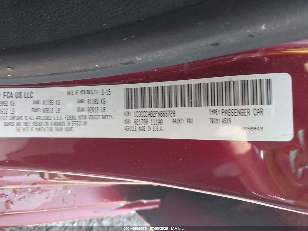 1C3CCCAB2FN665729 2015 CHRYSLER 200 photo no. 9