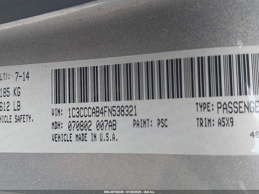 1C3CCCAB4FN538321 2015 CHRYSLER 200 photo no. 9
