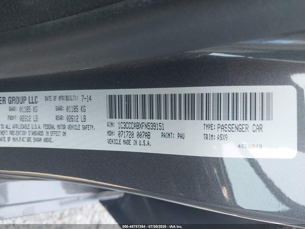 1C3CCCABXFN539151 2015 CHRYSLER 200 photo no. 9