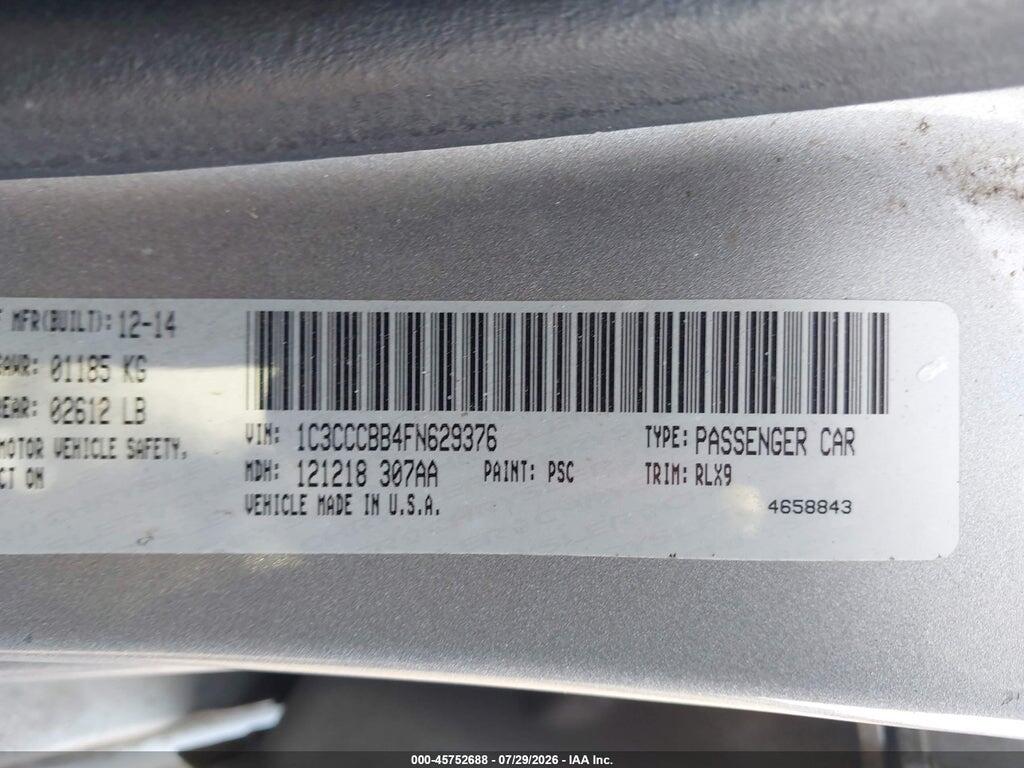 1C3CCCBB4FN629376 2015 CHRYSLER 200 photo no. 9
