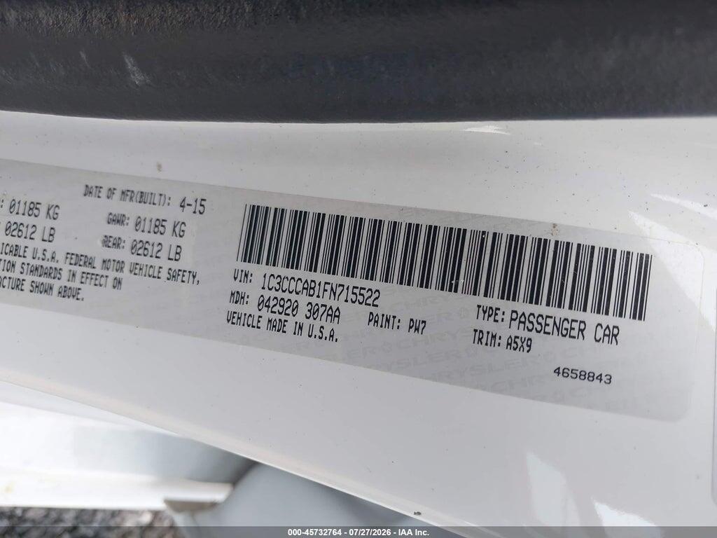 1C3CCCAB1FN715522 2015 CHRYSLER 200 photo no. 9