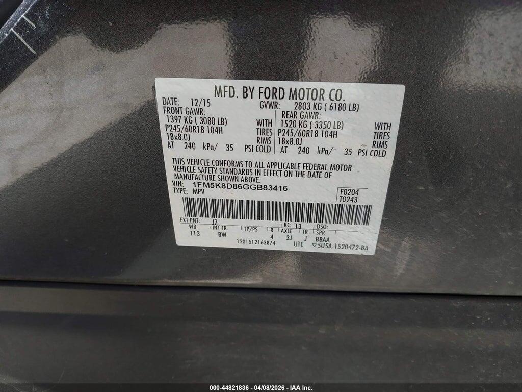 1FM5K8D86GGB83416 2016 FORD EXPLORER photo no. 9