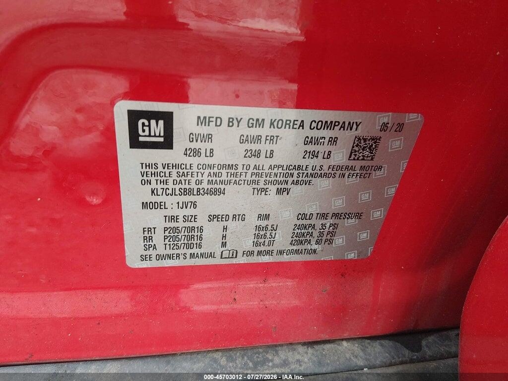 KL7CJLSB8LB346894 2020 CHEVROLET TRAX photo no. 9