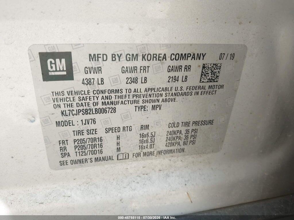 KL7CJPSB2LB006728 2020 CHEVROLET TRAX photo no. 9