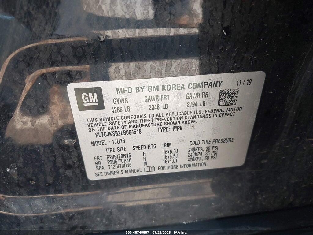 KL7CJKSB2LB064518 2020 CHEVROLET TRAX photo no. 9