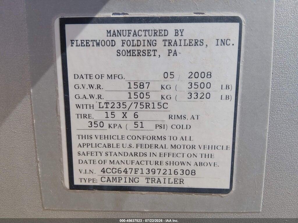 4CG647F1397216308 2009 FLEETWOOD OTHER photo no. 9