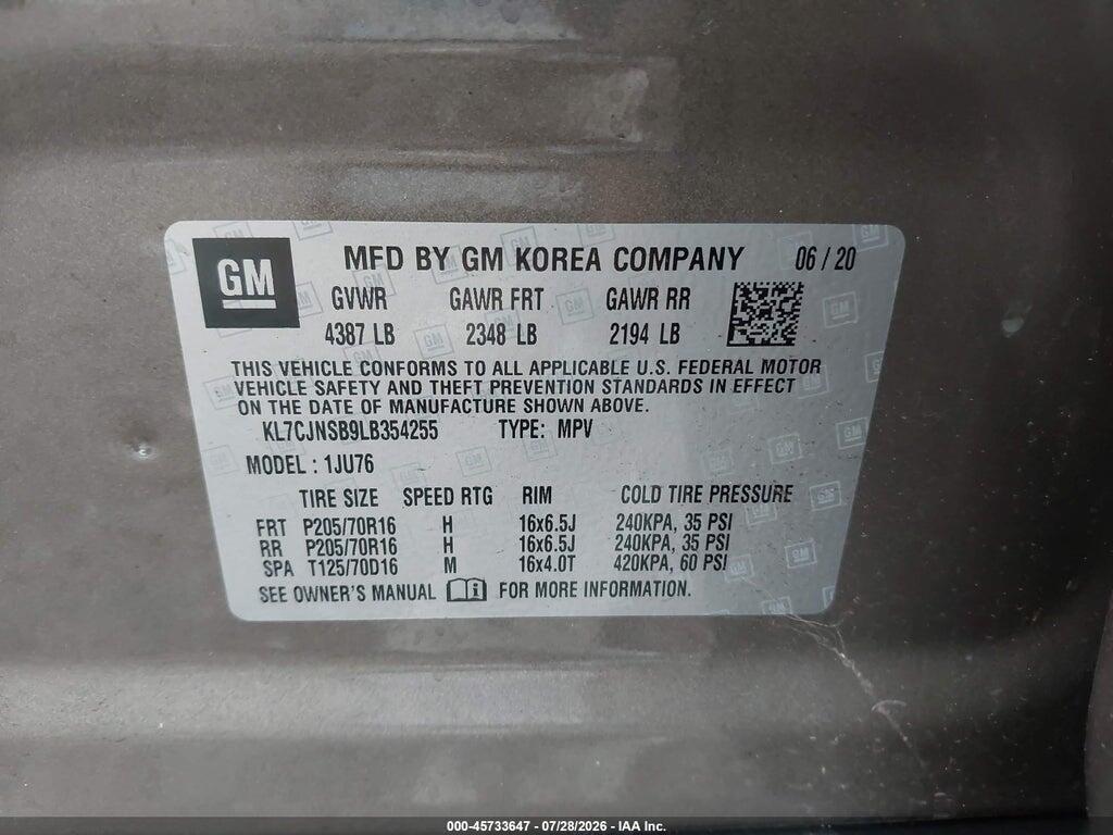 KL7CJNSB9LB354255 2020 CHEVROLET TRAX photo no. 9