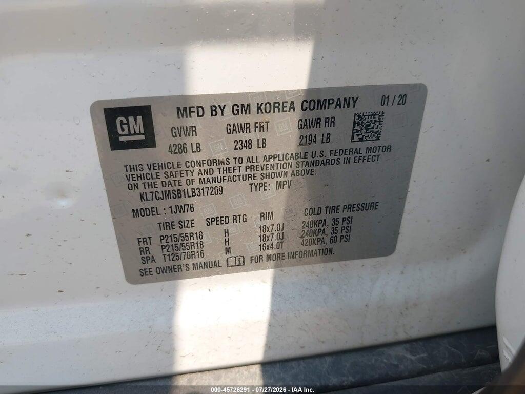KL7CJMSB1LB317209 2020 CHEVROLET TRAX photo no. 9