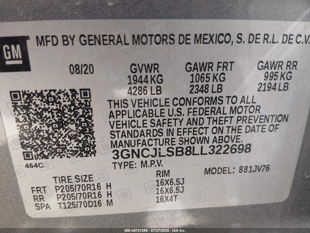 3GNCJLSB8LL322698 2020 CHEVROLET TRAX photo no. 9