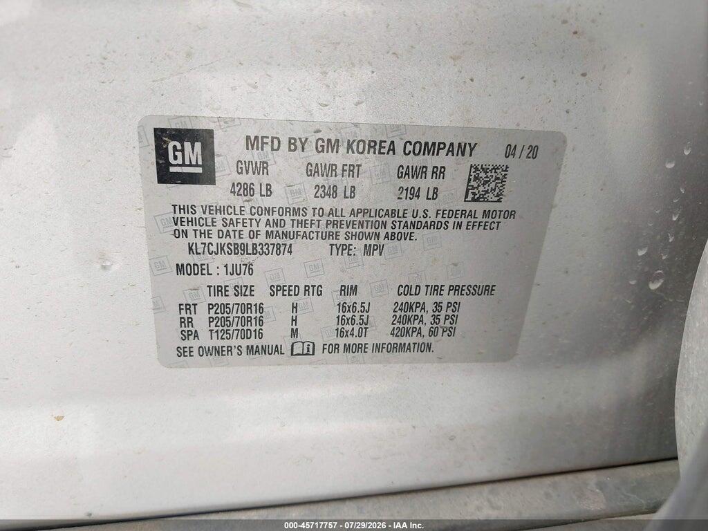 KL7CJKSB9LB337874 2020 CHEVROLET TRAX photo no. 9