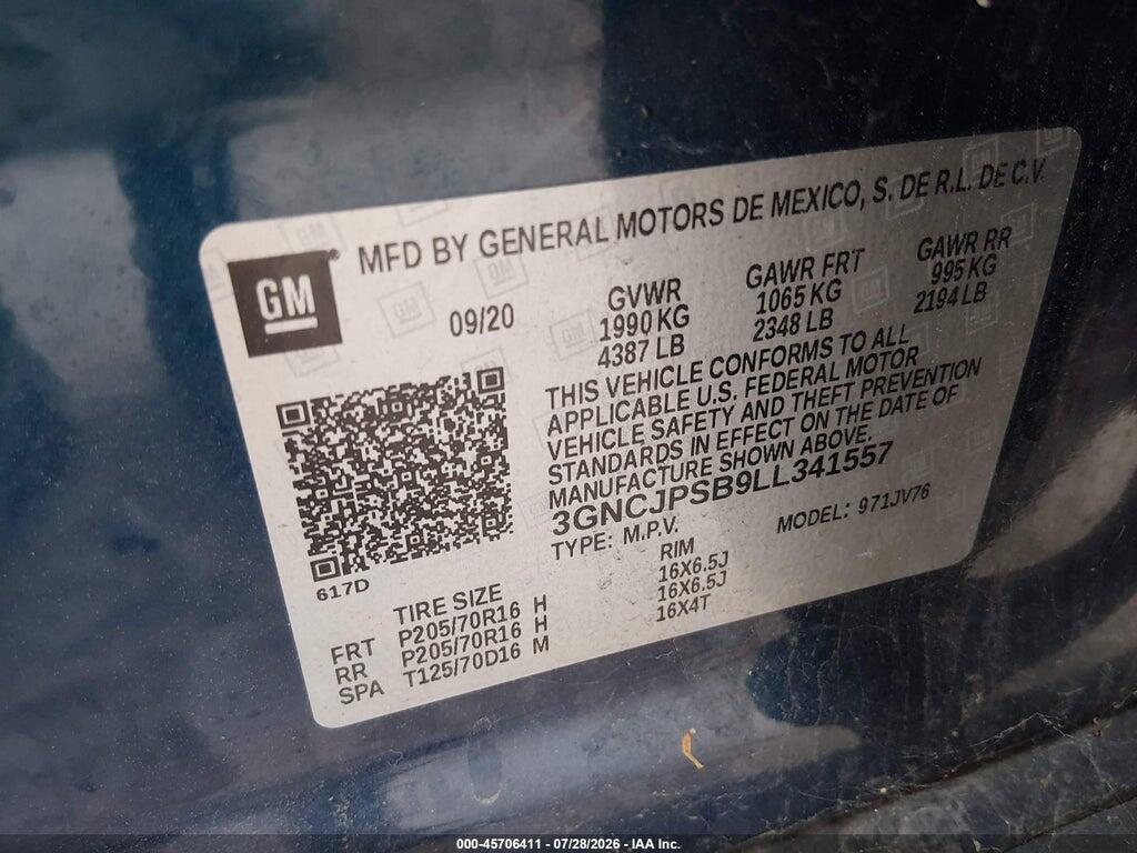 3GNCJPSB9LL341557 2020 CHEVROLET TRAX photo no. 9
