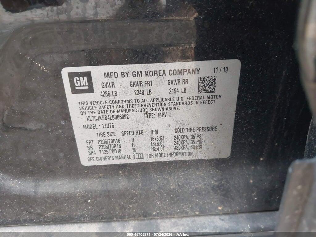 KL7CJKSB4LB066092 2020 CHEVROLET TRAX photo no. 9