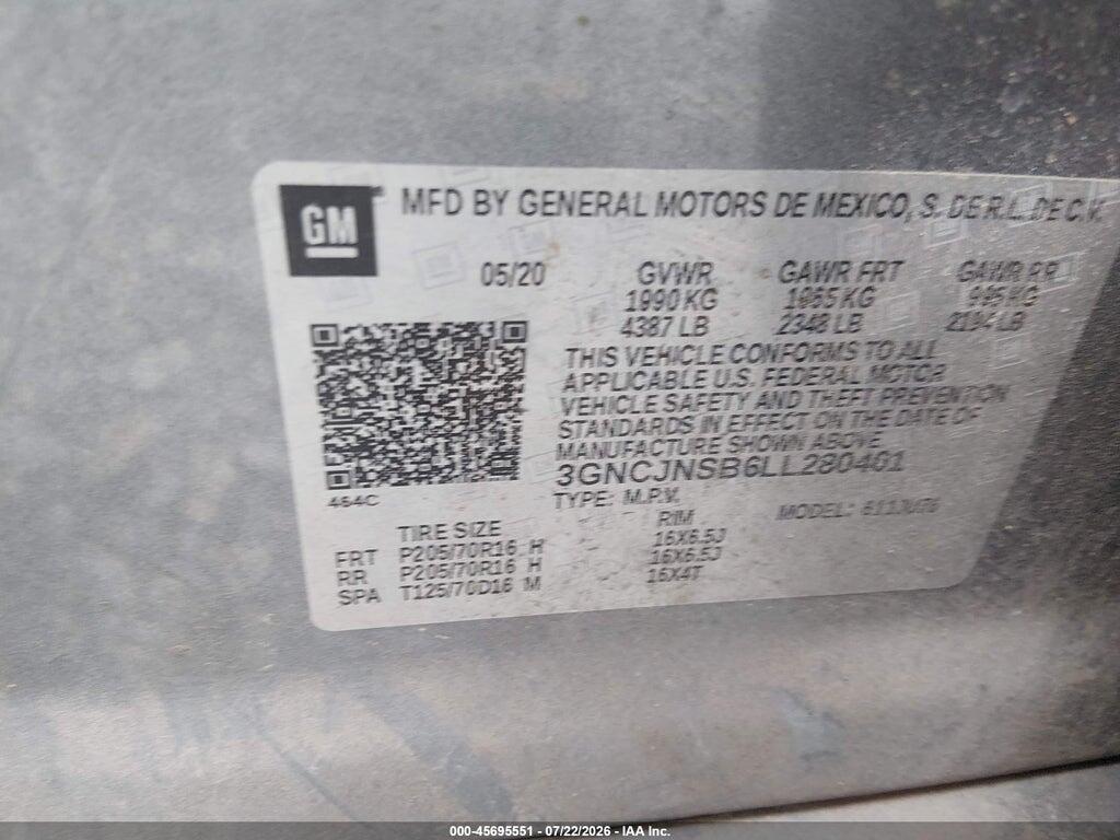 3GNCJNSB6LL280401 2020 CHEVROLET TRAX photo no. 9