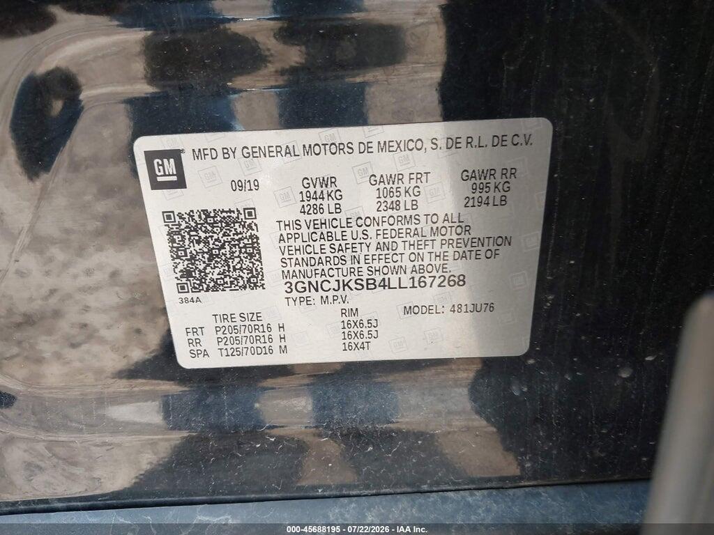 3GNCJKSB4LL167268 2020 CHEVROLET TRAX photo no. 9