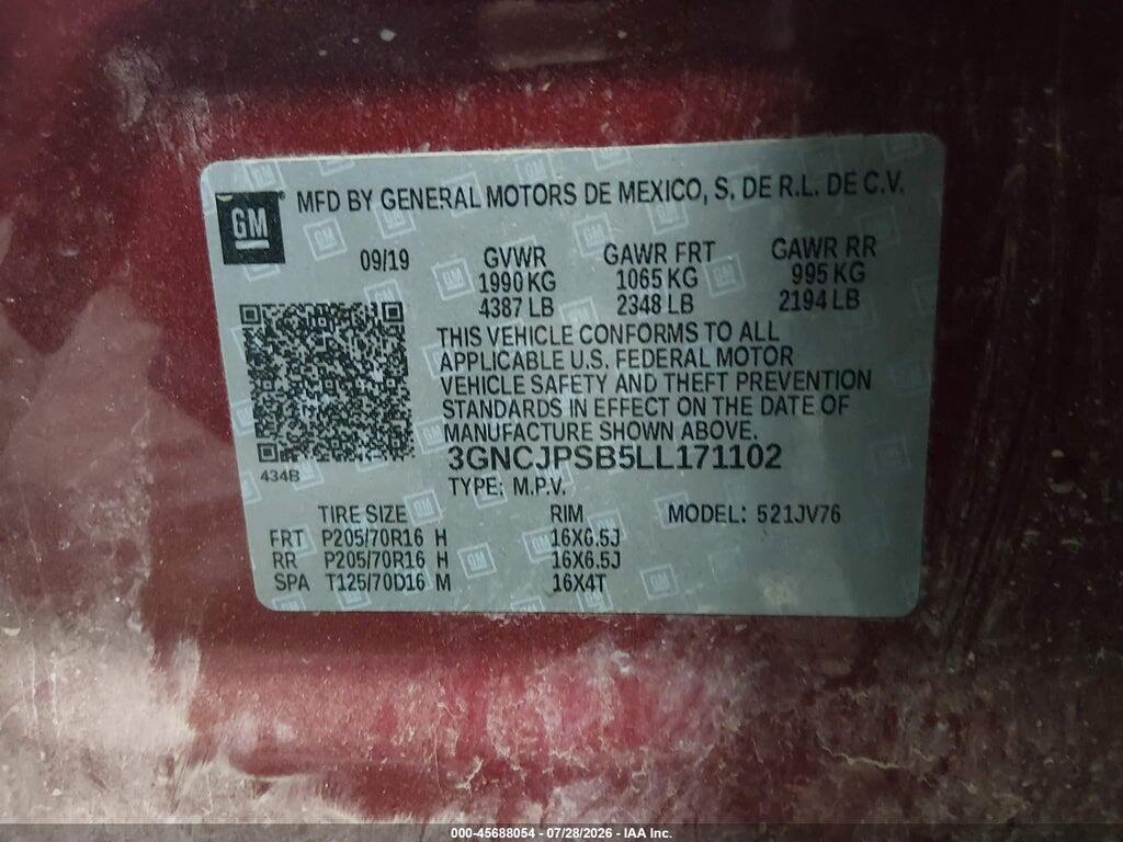 3GNCJPSB5LL171102 2020 CHEVROLET TRAX photo no. 9