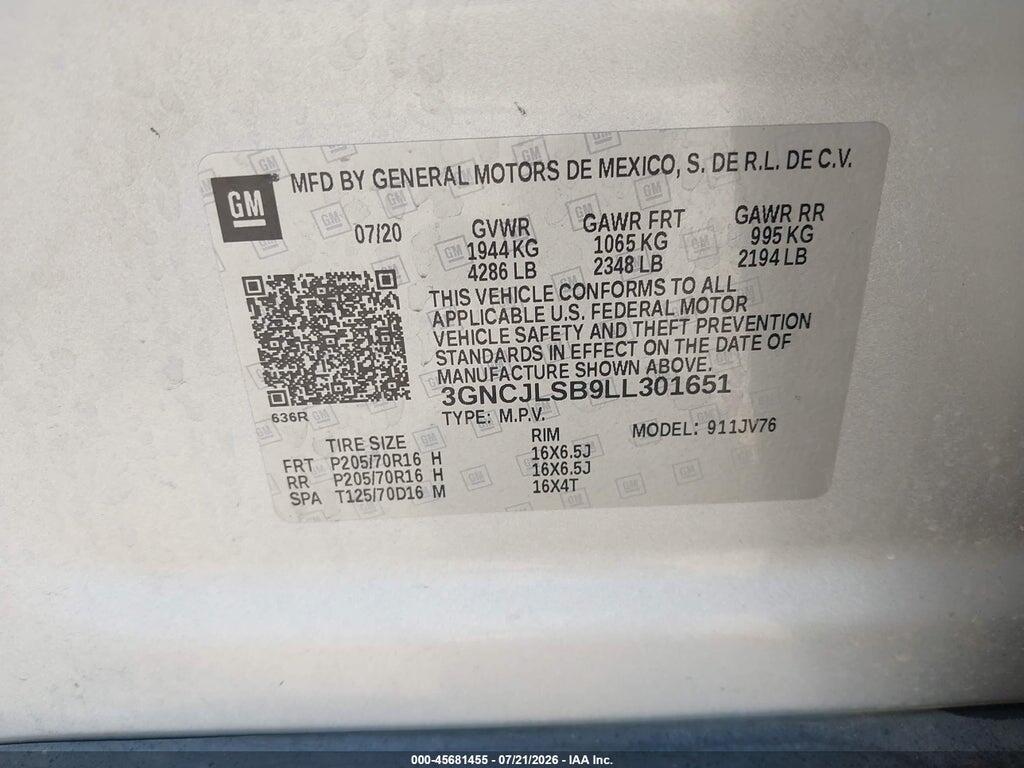 3GNCJLSB9LL301651 2020 CHEVROLET TRAX photo no. 9