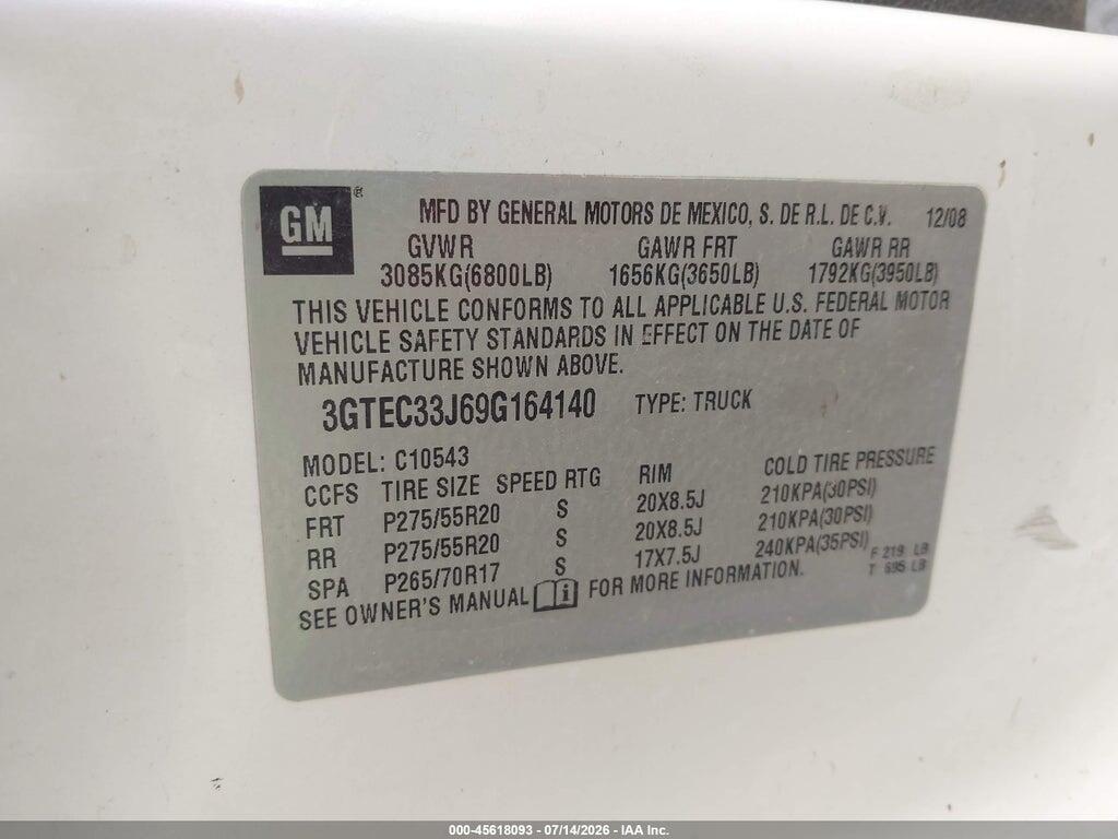 3GTEC33J69G164140 2009 GMC SIERRA 1500 photo no. 9