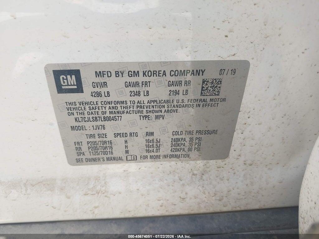 KL7CJLSB7LB004577 2020 CHEVROLET TRAX photo no. 9