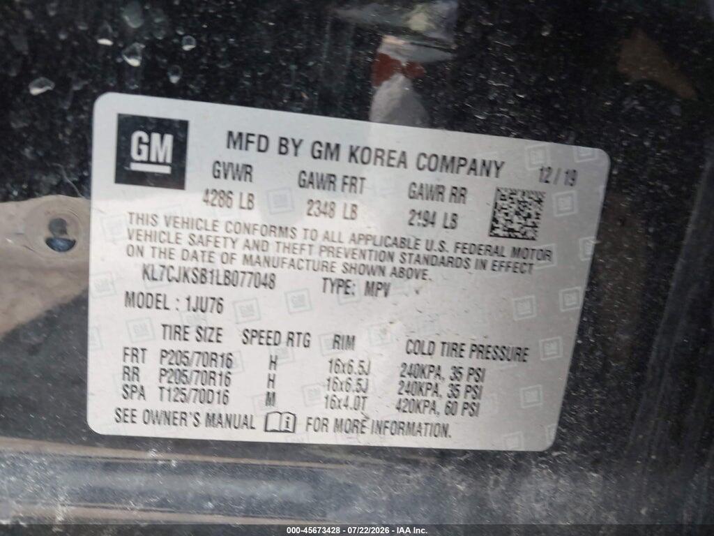 KL7CJKSB1LB077048 2020 CHEVROLET TRAX photo no. 9