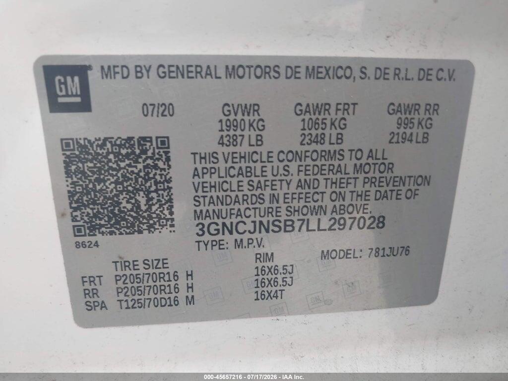 3GNCJNSB7LL297028 2020 CHEVROLET TRAX photo no. 9
