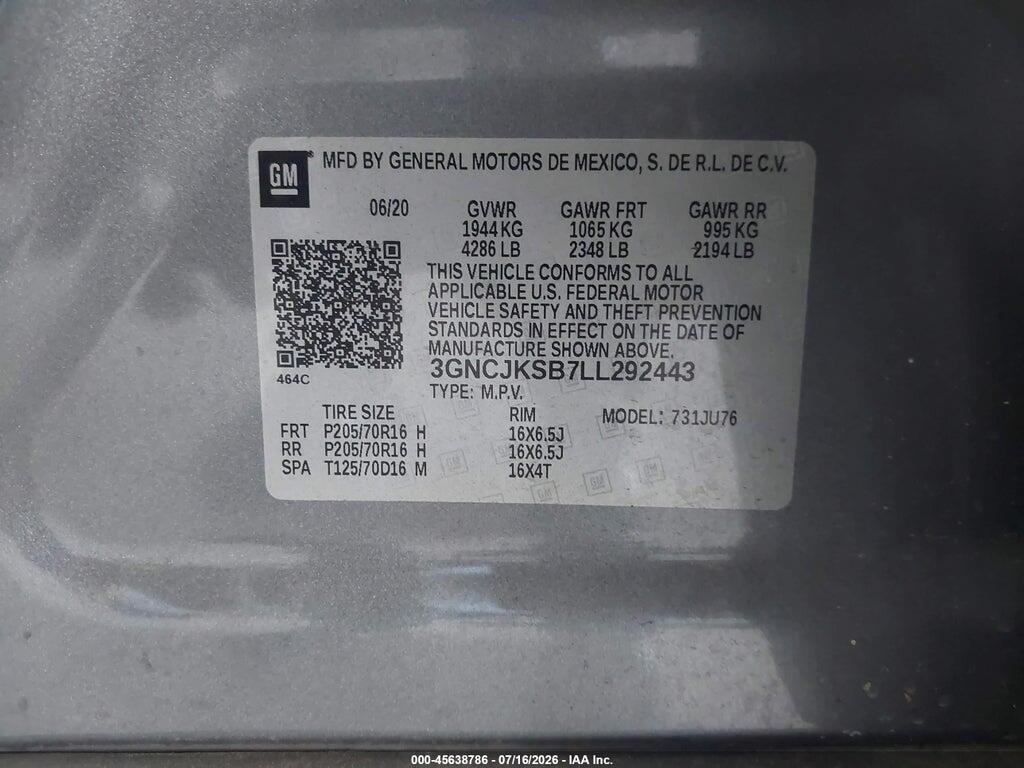 3GNCJKSB7LL292443 2020 CHEVROLET TRAX photo no. 9