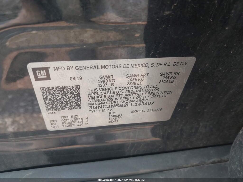 3GNCJNSB2LL143407 2020 CHEVROLET TRAX photo no. 9